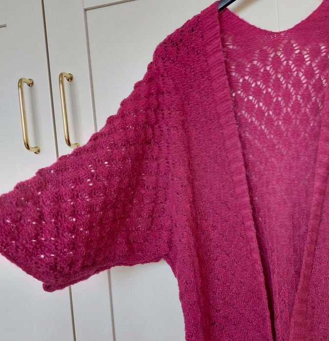 Sweter ażurowy narzutka kardigan śliwka Italy roz. S/M