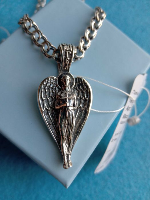 Серебряный крестик с эмалью Спаси и сохрани срібний хрестик біла чорна