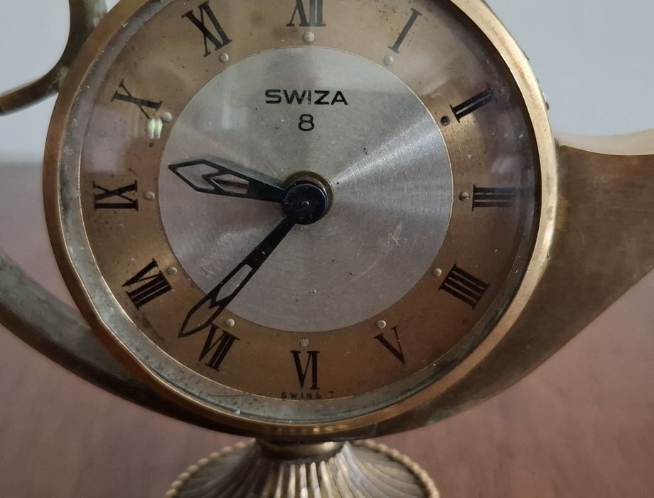 Zegarek Swiza 8 podróżny budzik 8 dniowy sprawny kompletny mosiądz 50r