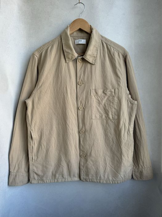 Лляная куртка рубашка Uniqlo мужская лен + хлопок светло бежавая оригинал. Чоловіча сорочка Uniqlo з льону та бавовни світло бежева оригінал