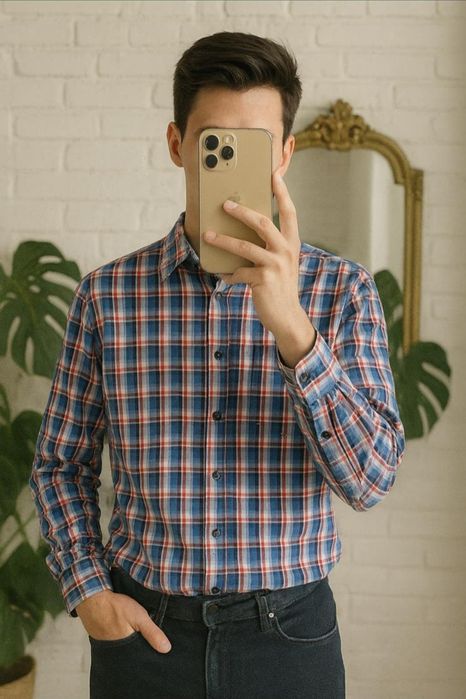 Moda męska - Niebieska w czerwoną kratę. Imperial Modern Fit.