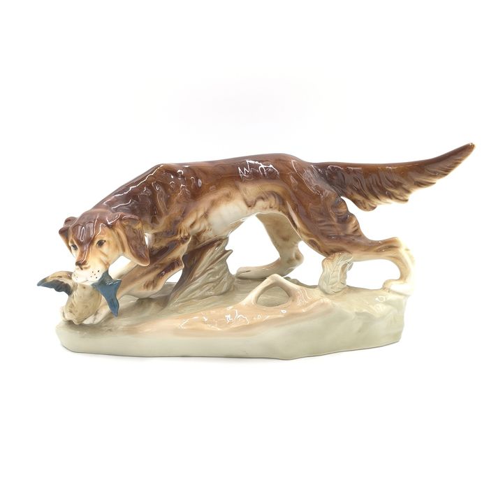 Olbrzymia Figurka 30 cm Royal Dux Pies Z Kaczką  Bażantem Vintage Retr
