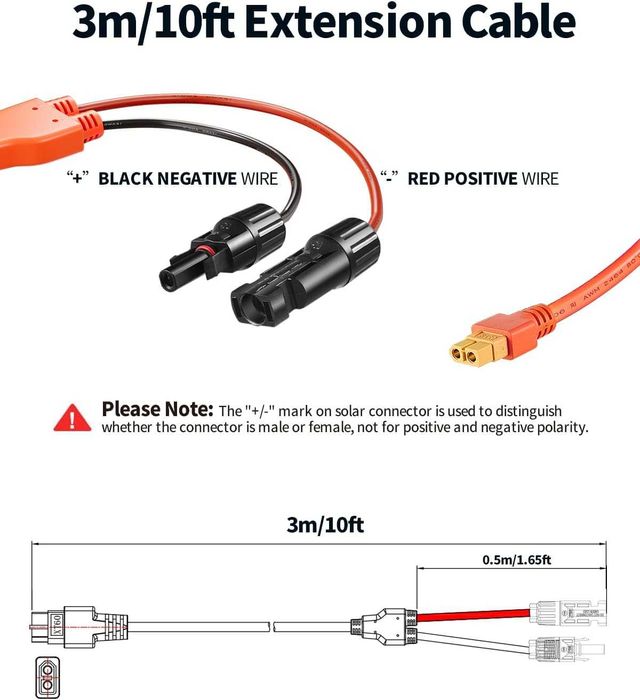 Cabo de extensão solar com conector solar a XT60 (3 metros)