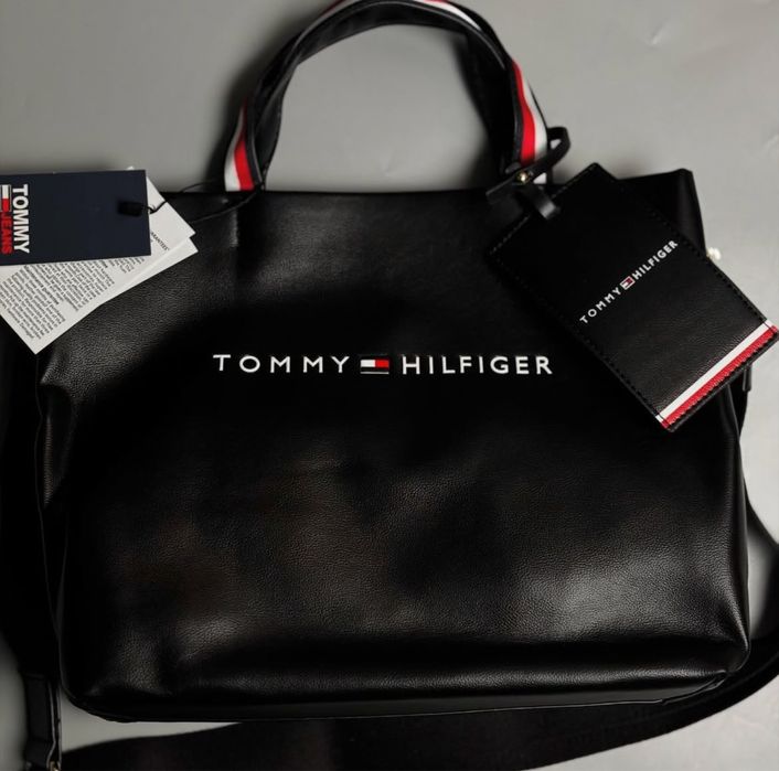 Сумка шопер Tommy Hilfiger в  чорному і горчичному і білому  кольорі