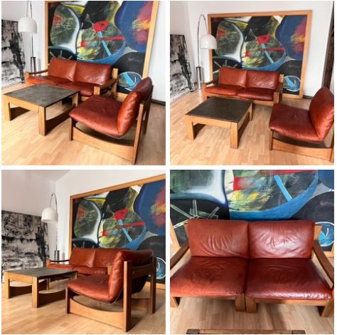 Brutalizm zestaw mebli do salonu: sofa 2os +fotel+stolik kawowy łupek