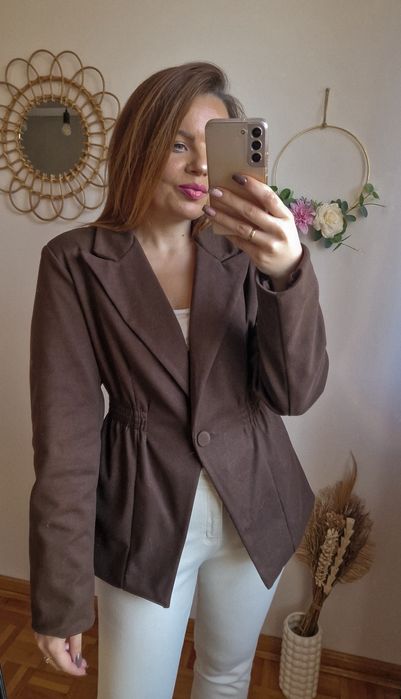 Czekoladowa marynarka taliowana jesien Varlesca chicaca S M L XL