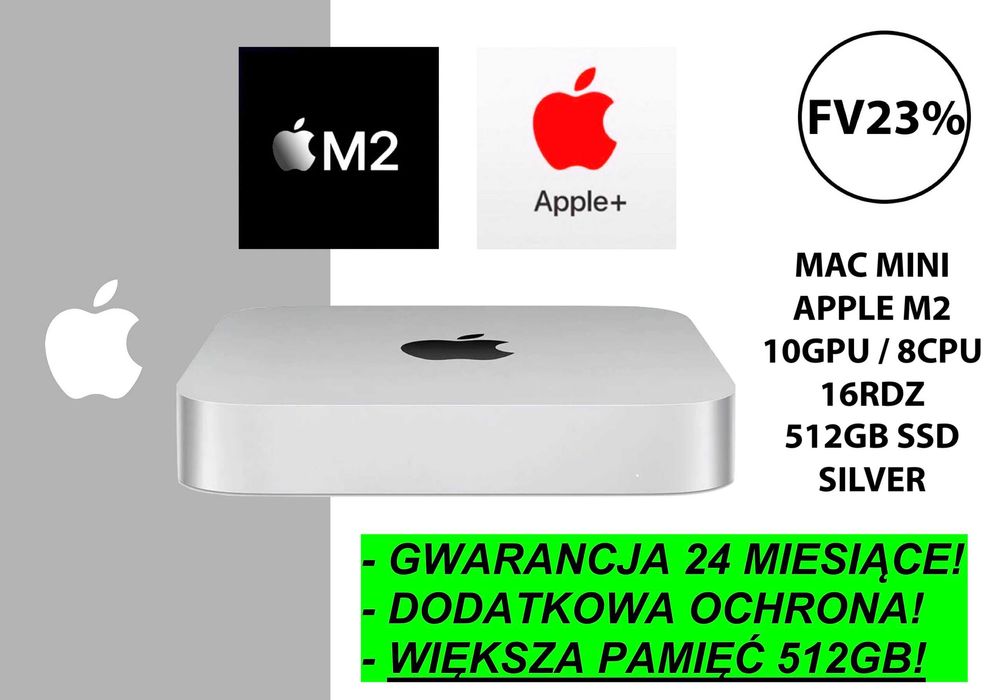 NOWY Komputer Apple MAC MINI M2 16RDZ 512GB Silver PL GW-2LATA! FV23%