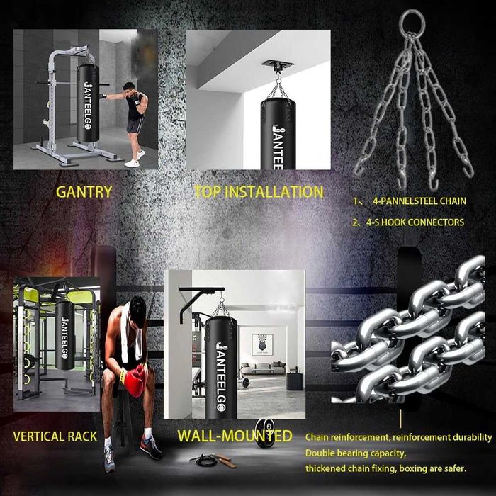 Worek bokserski wiszący 100 cm – niewypełniony + Akcesoria