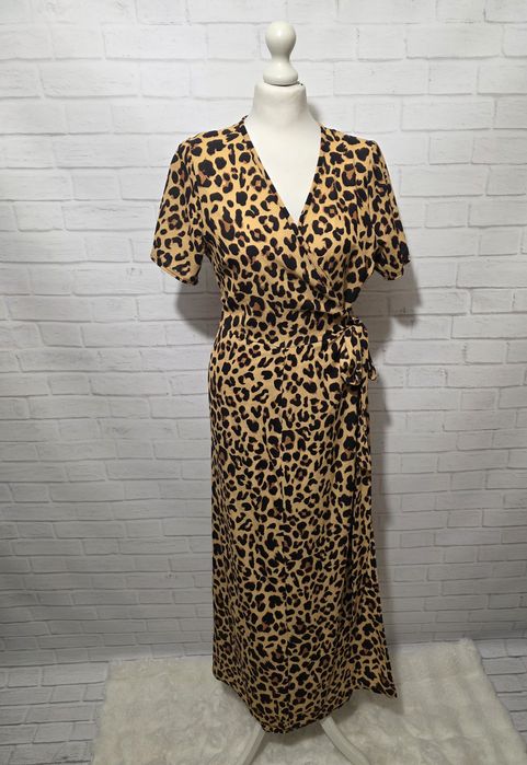 Kopertowa sukienka 36 38 panterka maxi midi