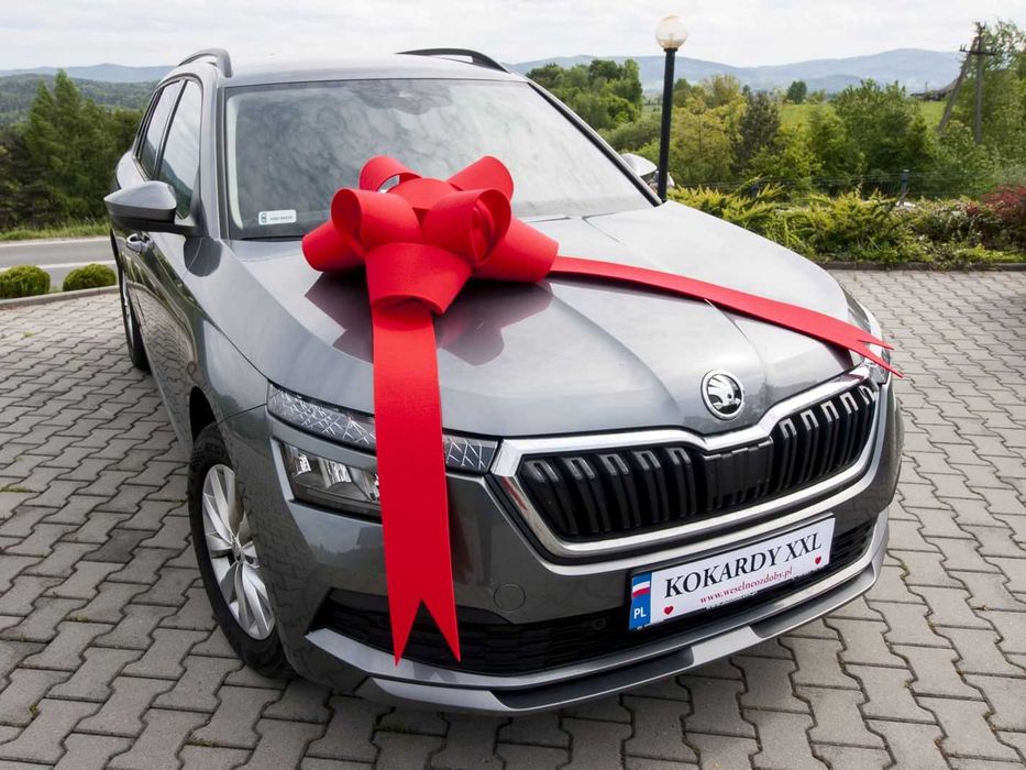 DUŻA Nowa Elegancka czerwona kokarda na auto samochód-PREZENT