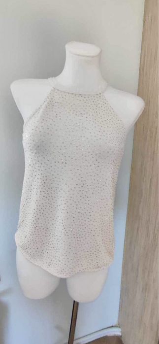 Biały top z dekoltem halter cyrkonie S/36
