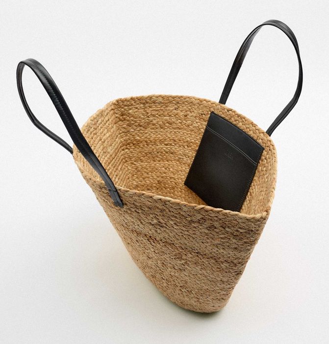 ZARA słomkowa torebka NOWA koszyk rafii juta beżowa plażowa A4 shopper