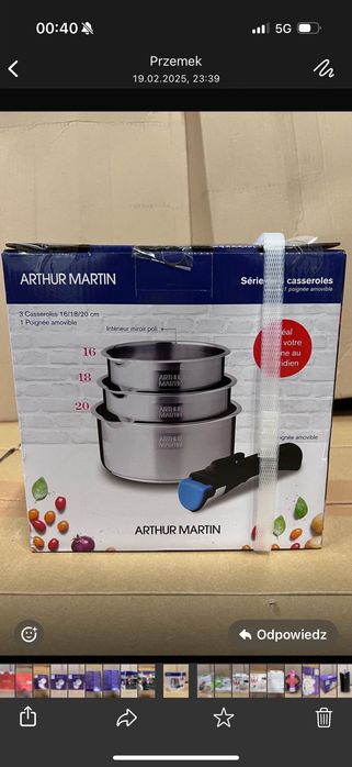 Zestaw garnków Arthur Martin z odpinaną rączką, nowy!