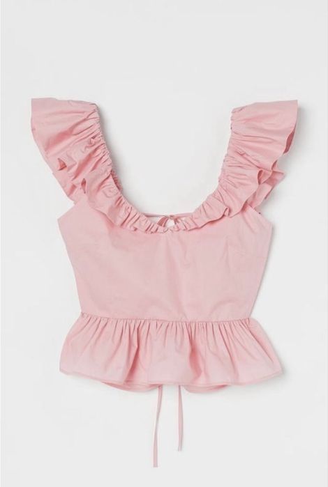 Хлопковый розовый топ с баской на завязках