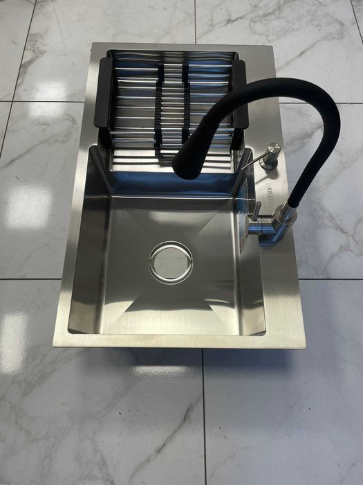 Мийка для кухні Kraft 7848 АR права сіра та гнучкий кран Venta VS473SB