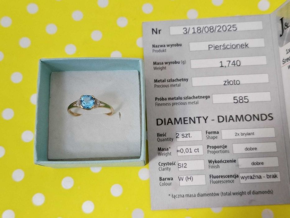 złote pierścionki 585 z diamentami certyfikat