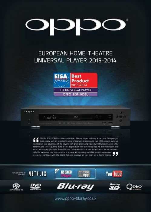 Oppo 103D Leitor Universal blu ray Cd