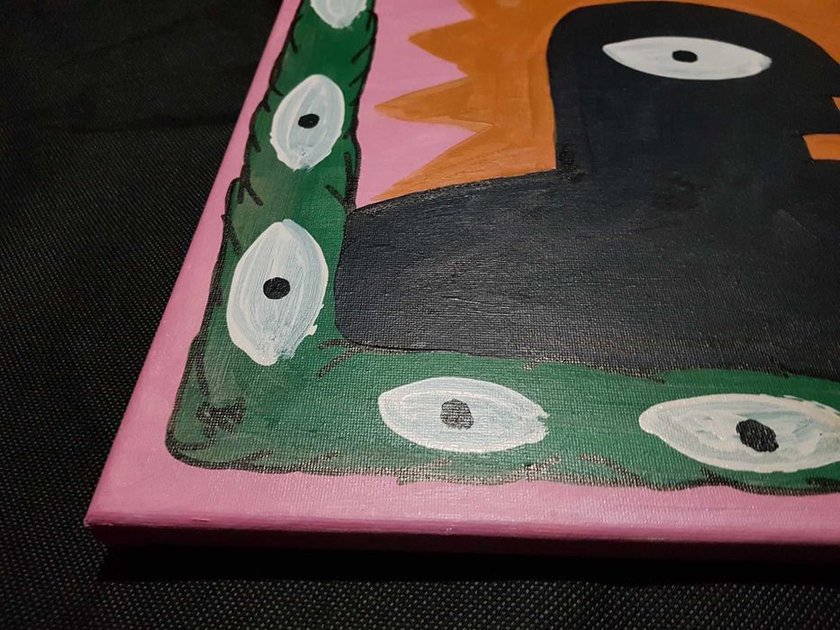 Obraz malowany na płótnie, abstrakcja różowy czarny