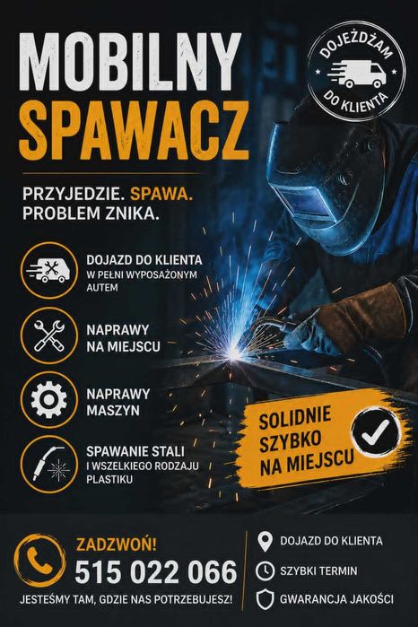 Mobilny spawacz, spawanie stali czarnej i plastiku, usługi spawalnicze
