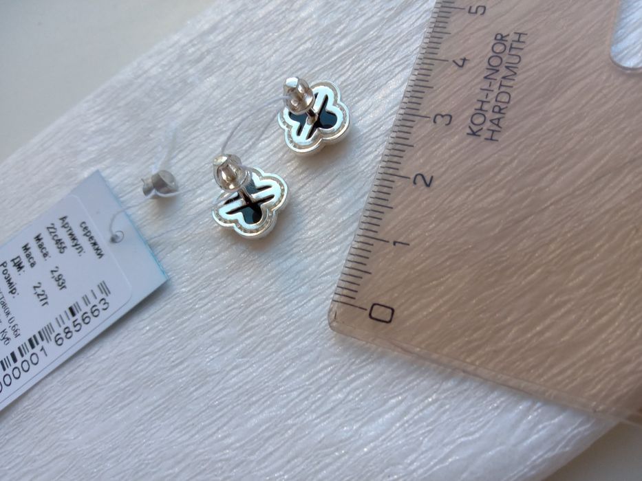 Серебряные серьги пусеты Ван Клиф Van Cleef гвоздики черные оникс каму