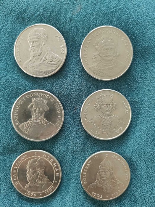 Kolekcja monet 50 zł - poczet królów polskich 6 szt. od 1979 r.