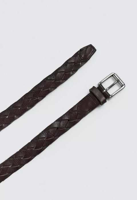 ZARA L XL pasek skóra naturalna męski brązowy pleciony