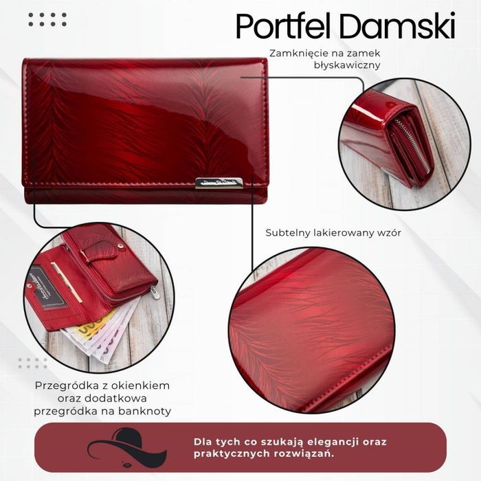 czerwony skórzany portfel damski lakierowany sp-17-rd