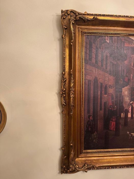 Quadro tela a óleo teatro La Scala Angelo Inganni moldura madeira dour