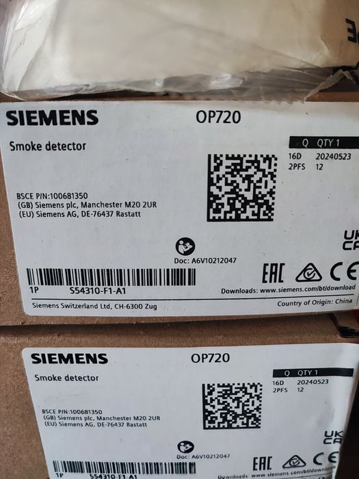 Датчик дымовой пожарный, пожежний димовий сповіщувач, Siemens op720: 2 ...