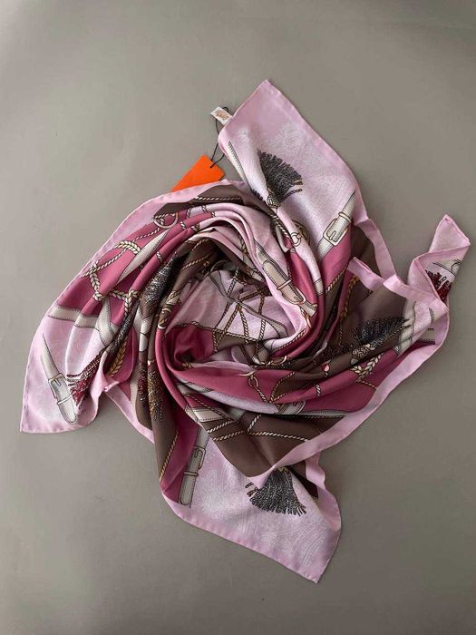 Стильна розова ВЕСНЯНА шовкова хустка HERMES 90см
