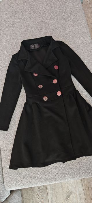 r.XS (r. 158) Płaszcz czarny elastyczny elegancki wiosenny