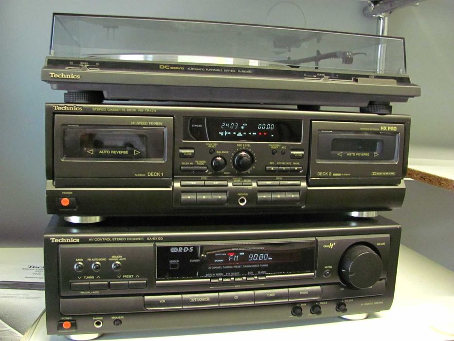 Duża wieża stereo - Technics - tylko Magnetofon Deck dwukasetowy RS-TR474 + instrukcja + okablowanie