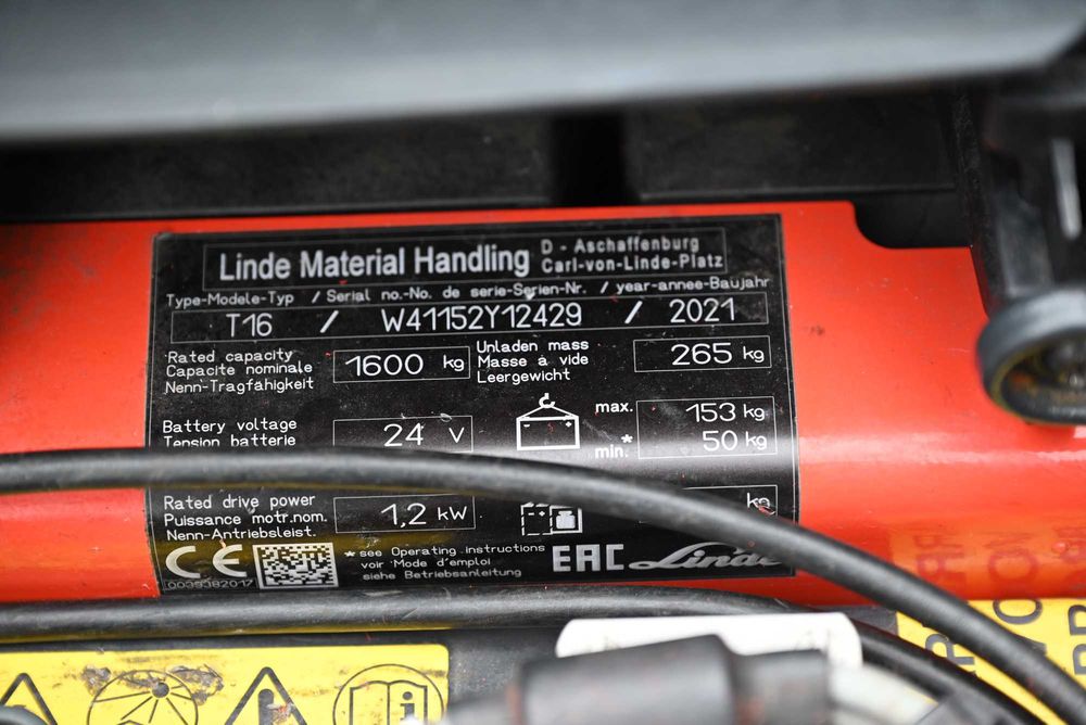 Paleciak elektryczny Linde T16 1600kg 2021 rok 1100mth Li-ion FHP 480