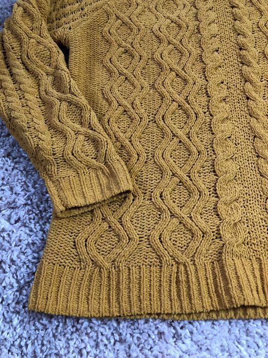 Sweter golf Mohito S musztardowy welurowy warkocze jesienny