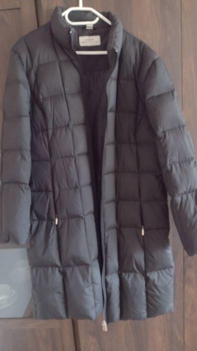 Damski płaszcz puchowy, długa kurtka puch naturalny, pierze r.46