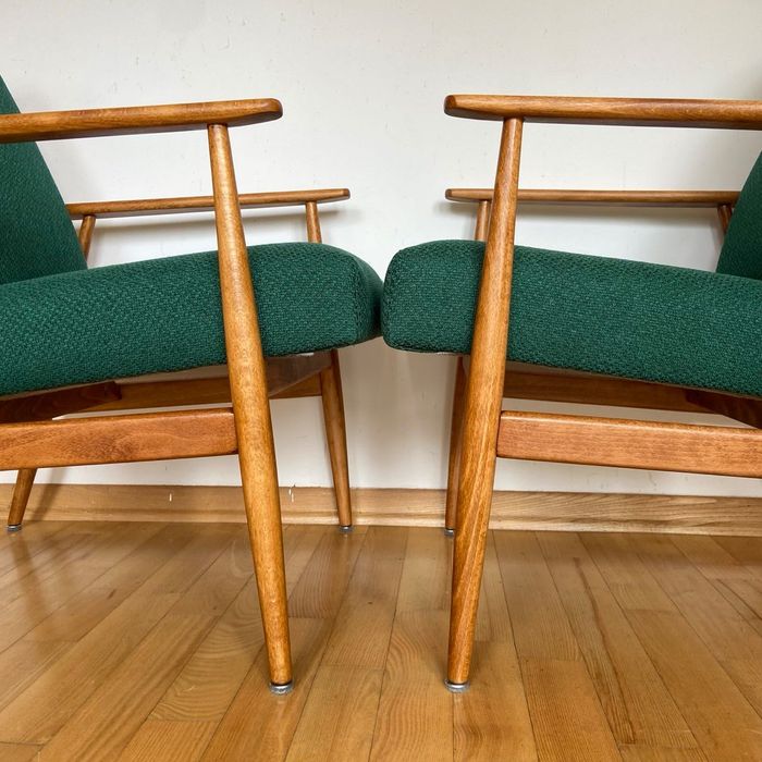 Oryginał Fotel lisek PRL klasyczny zieleń butelkowa olcha Henryk Lis 6