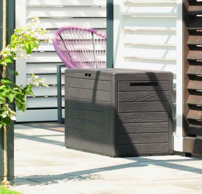 Pojemna solidna skrzynia ogrodowa 140L antracyt – balkon, taras, ogród