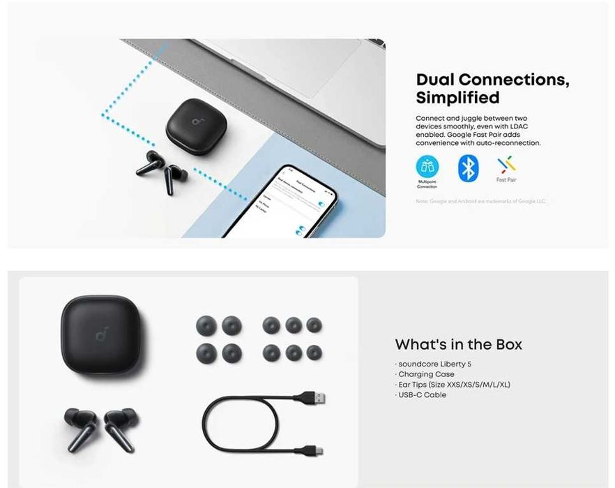 Нові Anker Soundcore Liberty 5 LDAC Black Bluetooth ANC