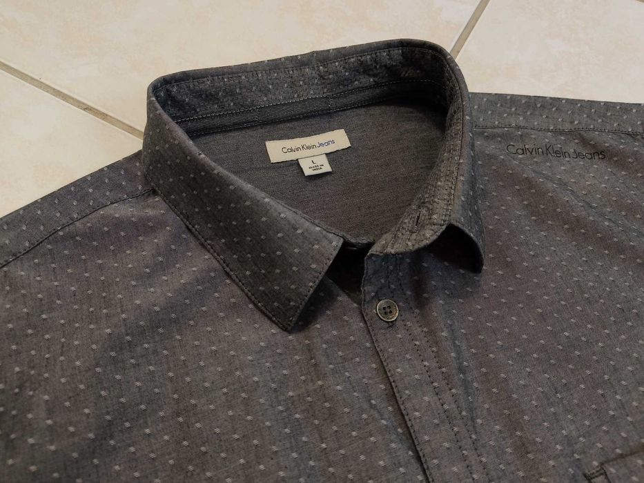 CALVIN KLEIN JEANS USA - NOWA! z LOGO Koszula Męska krótki rękaw rozmiar L