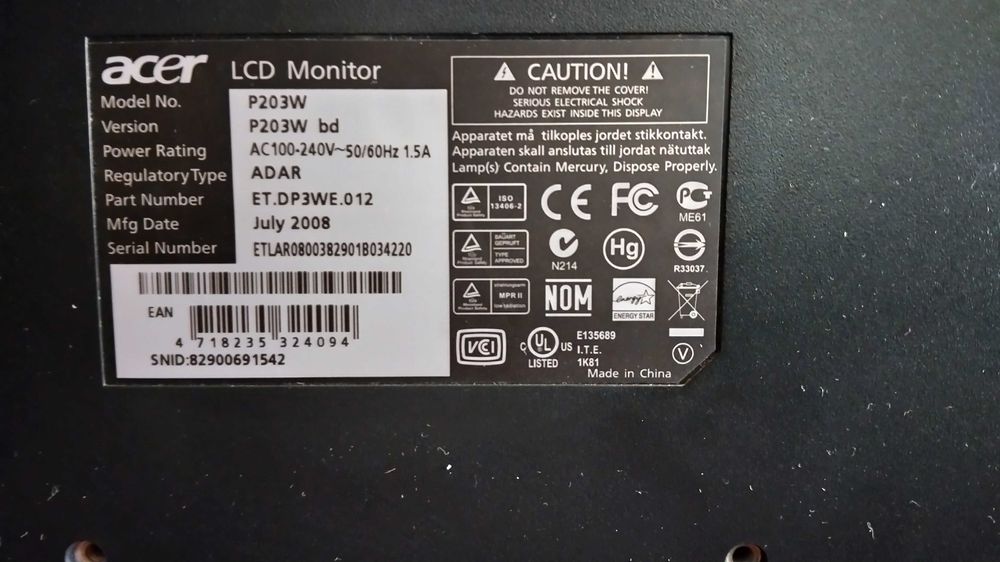 Acer P203W жк монитор 20 дюймов