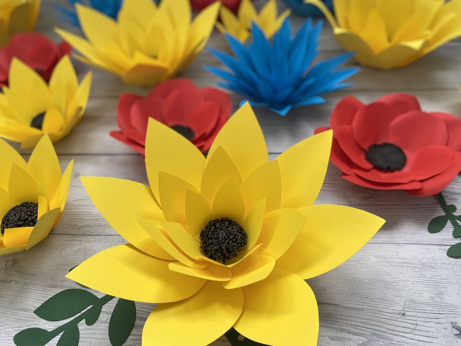 Сет цветов из бумаги, композиция, декор на стену, украшение зала