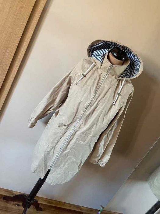 Dluzsza kurtka parka bez krem ecru paski xl 42 44 +size