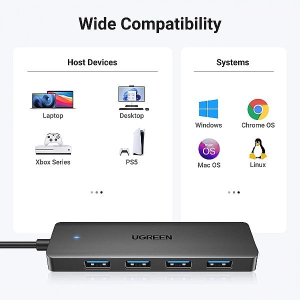 HUB Ugreen CM219 z 4 portami USB-A 3.0 i kablem USB-A 3.0 - czarny