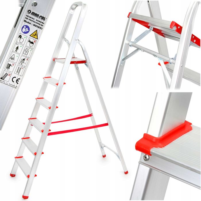 DRABINA ALUMINIOWA 6 STOPNIOWA mocna składana obciążenie max. 150kg