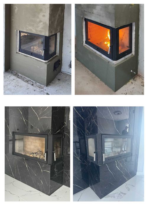 Дверця кутова для каміна зі склом, дверка угловая в камин, каминная