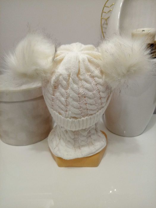 komplet dziecięcy czapka komin biały biała