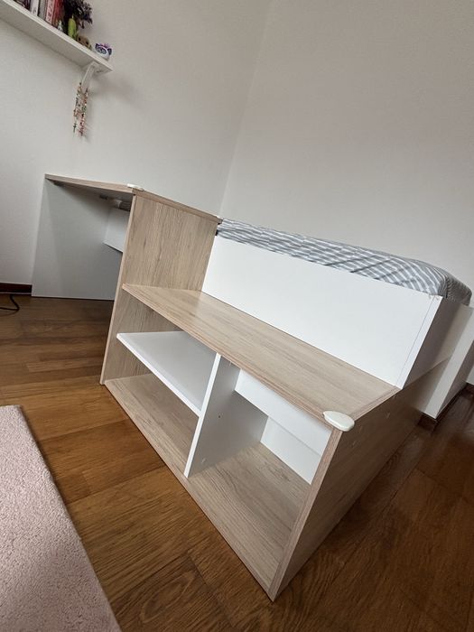 Cama de solteiro alta reversivel com secretaria