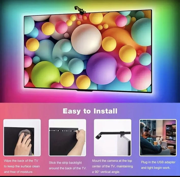 Sistema Ambilight para TV | APP RGBIC 5M com Sensor AR 1080P