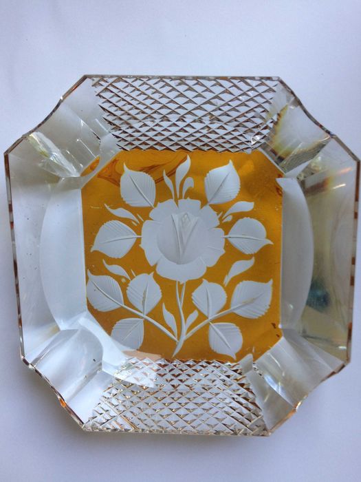 Piękna kolekcjonerska popielnica kryształ PRL huta Julia róża