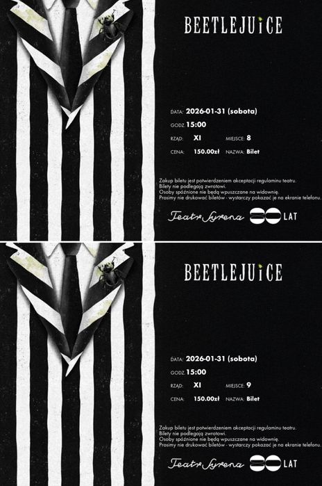 BEETLEJUICE 2 bilety teatr SYRENA 30.01